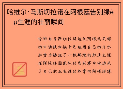 哈维尔·马斯切拉诺在阿根廷告别绿茵生涯的壮丽瞬间